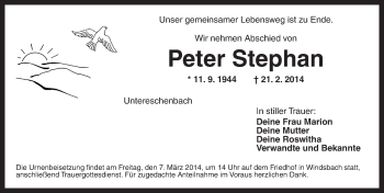 Traueranzeige von Peter Stephan von Ansbach