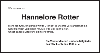 Traueranzeige von Hannelore Rotter von Ansbach