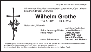 Traueranzeige von Wilhelm Grote von Dinkelsbühl/ Feuchtwangen