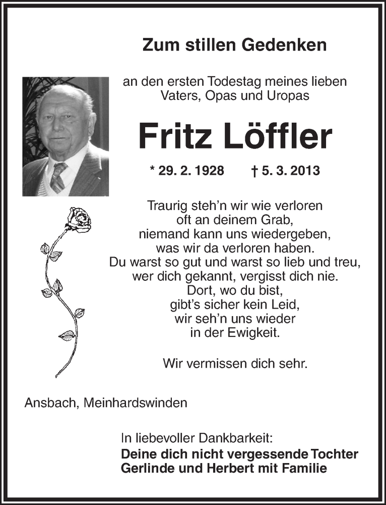  Traueranzeige für Fritz Löffler vom 05.03.2014 aus Ansbach