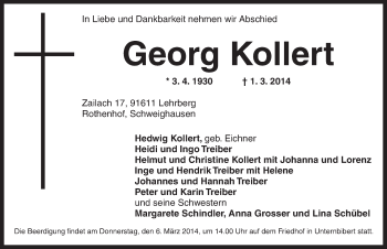 Traueranzeige von Georg Kollert von Ansbach