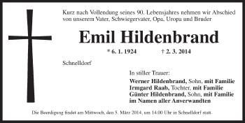 Traueranzeige von Emil Hildebrand von Dinkelsbühl/ Feuchtwangen
