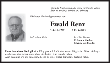 Traueranzeige von Ewald Renz von Dinkelsbühl/ Feuchtwangen