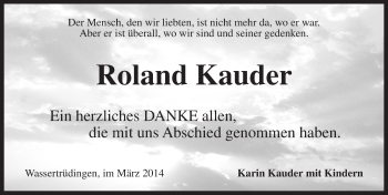 Traueranzeige von Roland Kauder von Dinkelsbühl/ Feuchtwangen