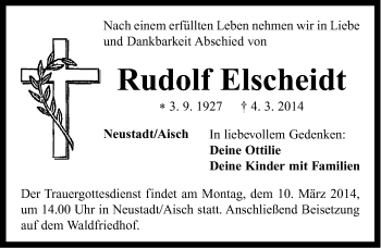 Traueranzeige von Rudolf Elscheidt von Neustadt/ Scheinfeld/ Uffenheim