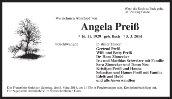 Traueranzeige von Angela Preiß von Dinkelsbühl/ Feuchtwangen