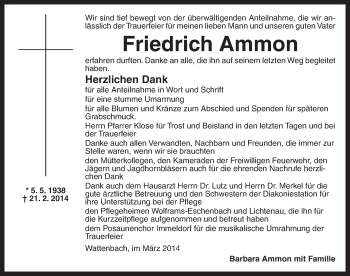 Traueranzeige von Friedrich Ammon von Ansbach