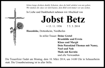 Traueranzeige von Jobst Betz von Neustadt/ Scheinfeld/ Uffenheim