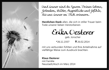 Traueranzeige von Erika Oesterer von Neustadt/ Scheinfeld/ Uffenheim
