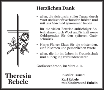 Traueranzeige von Theresia Rebele von Dinkelsbühl/ Feuchtwangen