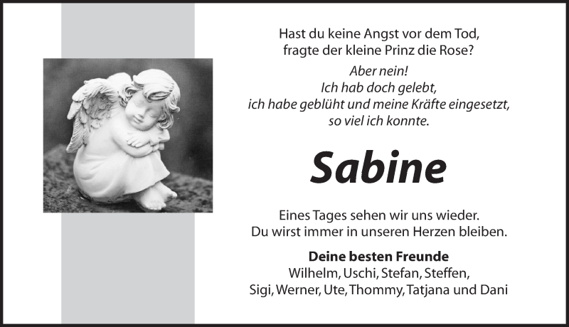  Traueranzeige für Sabine Wagemann vom 17.03.2014 aus Dinkelsbühl/ Feuchtwangen