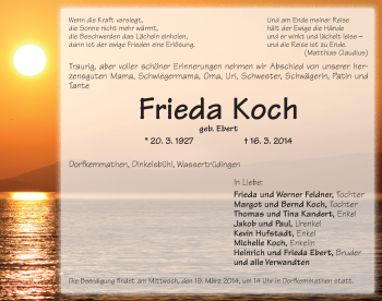 Traueranzeige von Frieda Koch von Dinkelsbühl/ Feuchtwangen