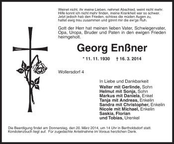 Traueranzeige von Georg Enßner von Ansbach