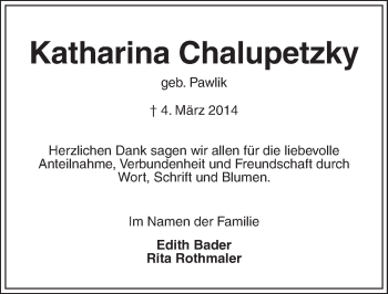 Traueranzeige von Katharina Chalupetzky von Dinkelsbühl/ Feuchtwangen