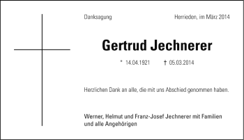 Traueranzeige von Gertrud Jechnerer von Gesamtausgabe