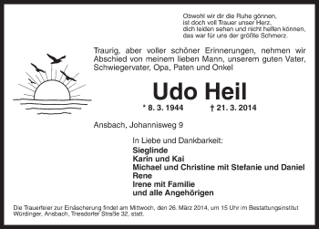 Traueranzeige von Udo Heil von Ansbach