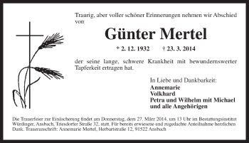 Traueranzeige von Günter Mertel von Gesamtausgabe