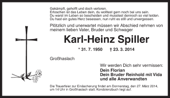 Traueranzeige von Karl-Heinz Spiller von Ansbach