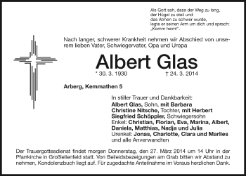 Traueranzeige von Albert Glas von Ansbach