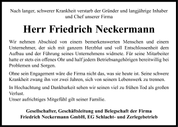 Traueranzeige von Friedrich Neckermann von Neustadt/ Scheinfeld/ Uffenheim