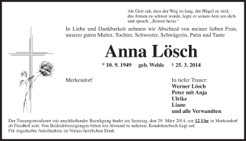 Traueranzeige von Anna Lösch von Ansbach