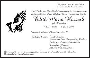 Traueranzeige von Edith Maria Harreiß von Ansbach