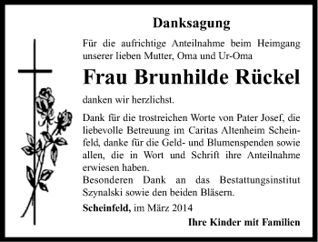 Traueranzeige von Brunhilde Rückel von Neustadt/ Scheinfeld/ Uffenheim