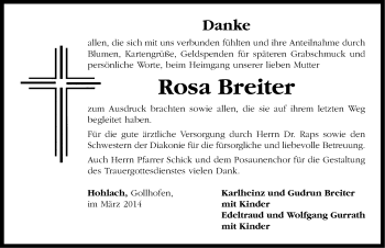 Traueranzeige von Rosa Breiter von Neustadt/ Scheinfeld/ Uffenheim