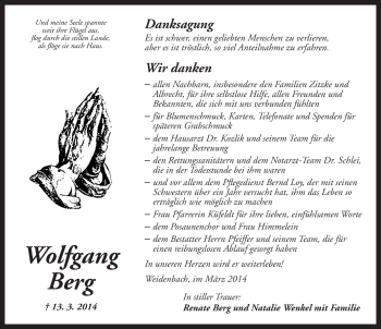 Traueranzeige von Wolfgang Berg von Ansbach