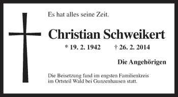 Traueranzeige von Christian Schweikert von Ansbach