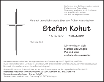 Traueranzeige von Stefan Kohut von Dinkelsbühl/ Feuchtwangen