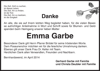 Traueranzeige von Emma Garbe von Dinkelsbühl/ Feuchtwangen