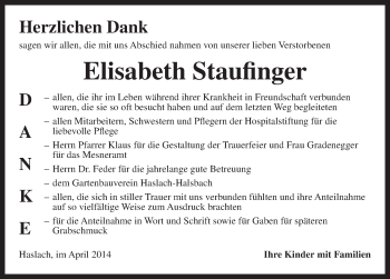 Traueranzeige von Elisabeth Staufinger von Dinkelsbühl/ Feuchtwangen