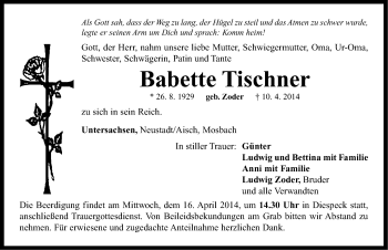 Traueranzeige von Babette Tischner von Neustadt/ Scheinfeld/ Uffenheim