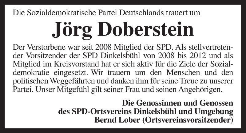  Traueranzeige für Jörg Doberstein vom 14.04.2014 aus Dinkelsbühl/ Feuchtwangen