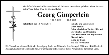 Traueranzeige von Georg Gimperlein von Neustadt/ Scheinfeld/ Uffenheim