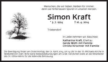 Traueranzeige von Simon Kraft von Ansbach