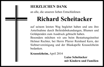 Traueranzeige von Richard Scheitacker von Neustadt/ Scheinfeld/ Uffenheim