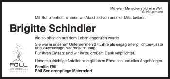 Traueranzeige von Brigitte Schindler von Dinkelsbühl/ Feuchtwangen