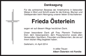 Traueranzeige von Frieda Österlein von Dinkelsbühl/ Feuchtwangen