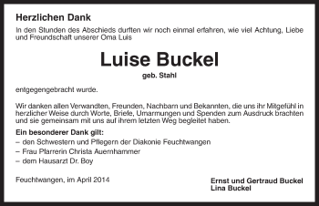 Traueranzeige von Luise Buckel von Dinkelsbühl/ Feuchtwangen