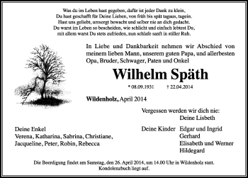 Traueranzeige von Wilhelm Späth von Dinkelsbühl/ Feuchtwangen