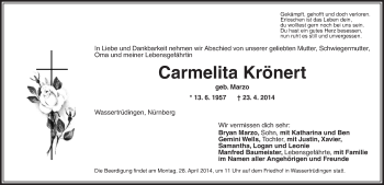 Traueranzeige von Carmelita Krönert von Dinkelsbühl/ Feuchtwangen