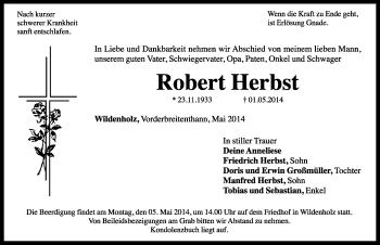 Traueranzeige von Robert Herbst von Dinkelsbühl/ Feuchtwangen