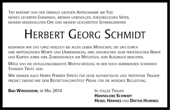 Traueranzeige von Herbert Georg Schmidt von Neustadt/ Scheinfeld/ Uffenheim