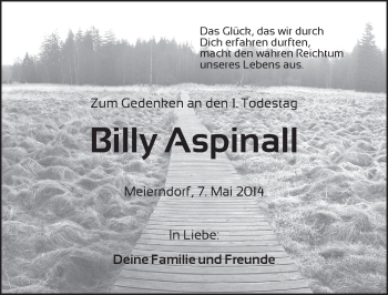 Traueranzeige von Billy Aspinall von Dinkelsbühl/ Feuchtwangen