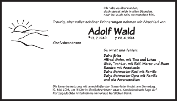 Traueranzeige von Adolf Wald von Dinkelsbühl/ Feuchtwangen