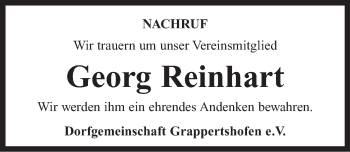 Traueranzeige von Georg Reinhart von Neustadt/ Scheinfeld/ Uffenheim