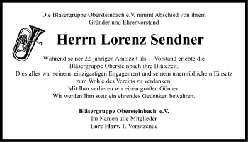 Traueranzeige von Lorenz Sendner von Neustadt/ Scheinfeld/ Uffenheim