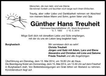 Traueranzeige von Günther Hans Treuheit von Neustadt/ Scheinfeld/ Uffenheim
